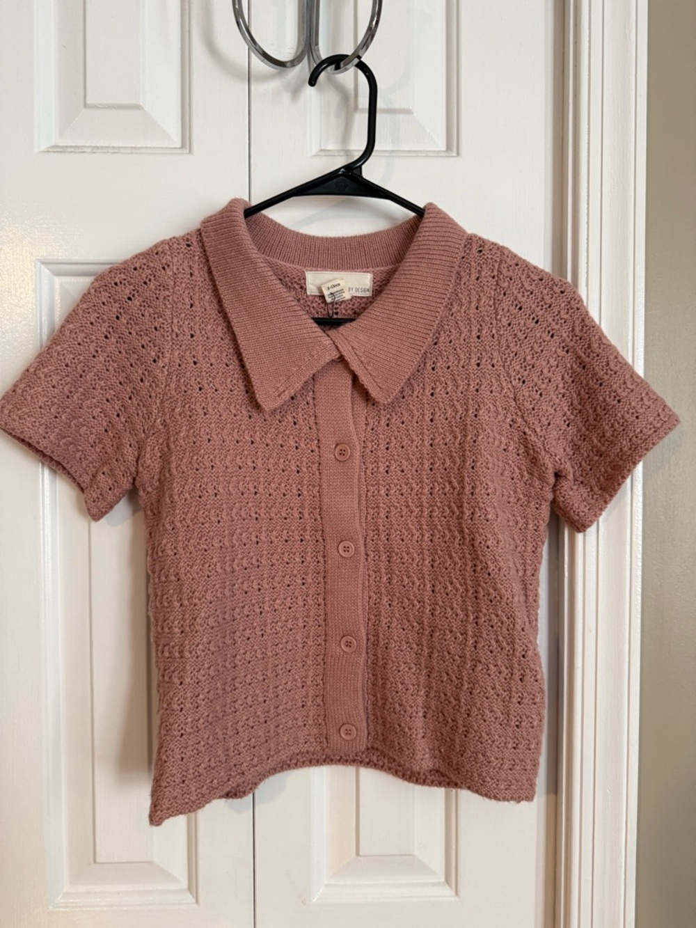 Dusty Rose Knit Button-Up Short Sleeve Sweater Top